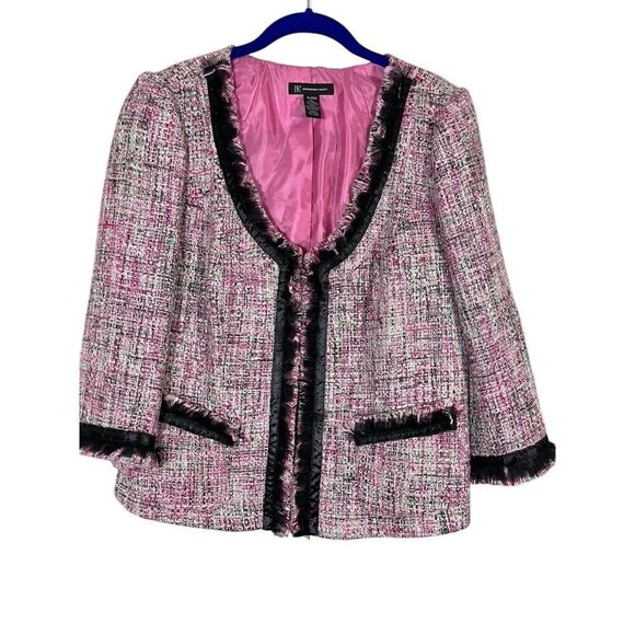 INC Jackets & Blazers - INC Tweed Blazer XL Pink Old Money Preppy Luxury Y2K Lined Fringe Ruffle Career